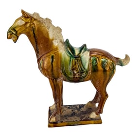 1920's Terracotta Crackling Drip Glazed Tang Horse