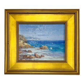 Modern Coastal Original Oil Painting, Framed