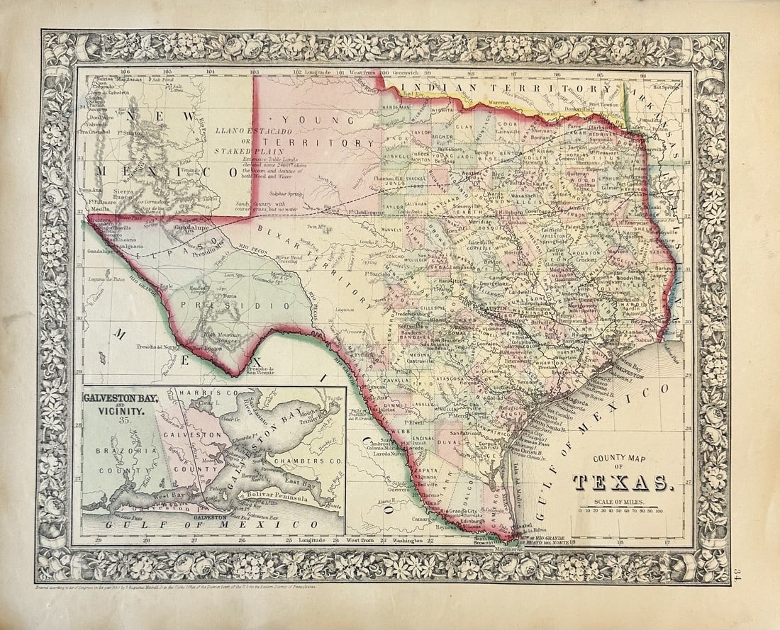 Texas, Original Engraving by Samuel Mitchell, 1863 (1 of 3)