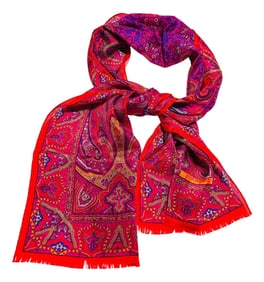 Oscar de La Renta Paisley Silk Oblong Scarf in Reds and Fuchsia