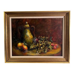 Vintage 1951 Outsider Art Still Life Oil Painting Signed