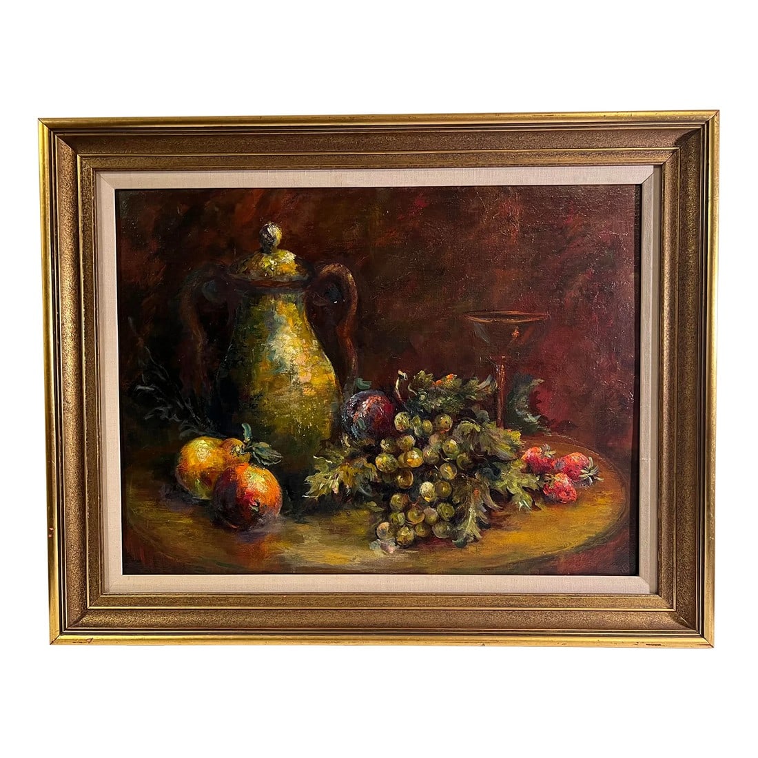Vintage 1951 Outsider Art Still Life Oil Painting Signed: Discover a stunning piece of art history with this Mid-Century Impressionist Still Life Oil Painting by Harriet Brewer, signed and dated circa 1951. This exquisite artwork captures the beauty of simpl