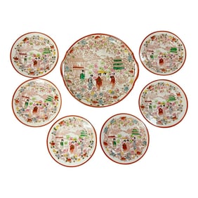 Vintage 1930s Porcelain Geisha Ware Asian Style Platter With Plates -Set of 7