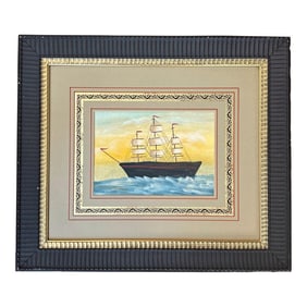 Folk Art Schooner Ship Watercolor