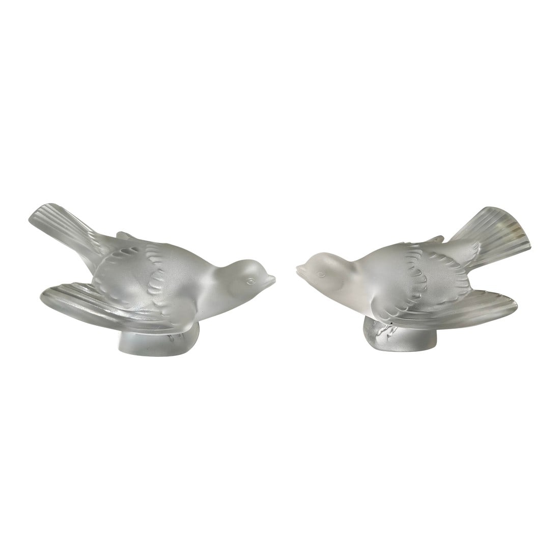 1990s Lalique Frosted Crystal Sparrow Bird Figurines- Set of 2 (1 of 12)