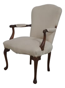 Vintage Newly Upholstered Carved Mahogany Armchair
