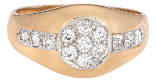 1930s Vintage Art Deco Diamond Signet Ring Cluster Sz 8 14k Yellow Gold Jewelry