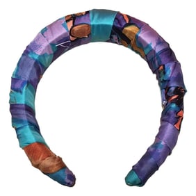 Hermes Handmade Vintage Blue Concerto Silk Scarf Wrapped Padded Headband Crown