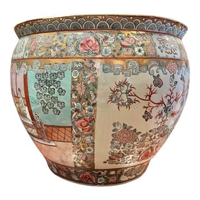 Vintage Rose Medallion Asian Fish Planter Pots or Fish Bowl