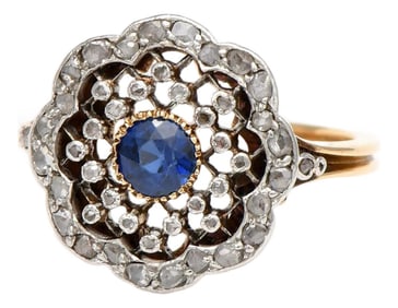 18KY & Platinum Edwardian Sapphire(0.36) & Diamond Lace Ring, size 4