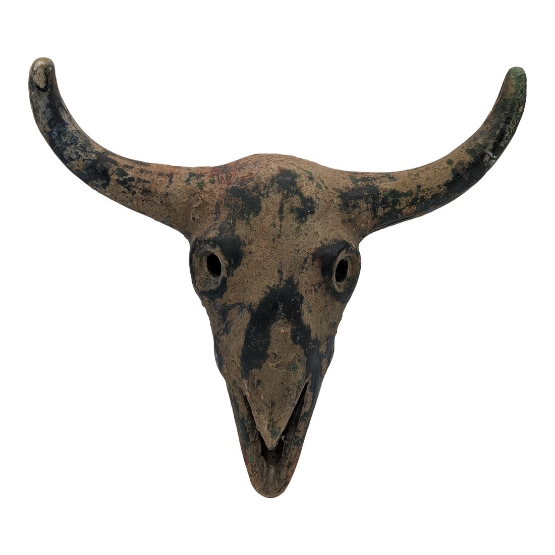 Vintage Ceramic Bull Skull Wall Hanging – Handcrafted Folk Art With Distressed Patina (1 of 7)