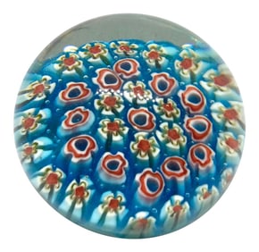 1980s Italian Milleflora Round Glass Paperweight