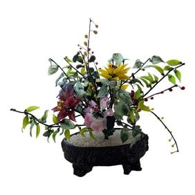 Mid Century Gemstone & Jade Floral Arrangement