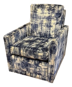 Blue and White Graphic Lee Industries Swivel Recliner