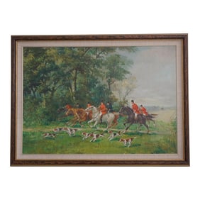 Caccia Inglese Italian Hunt Scene Oil Painting on Canvas