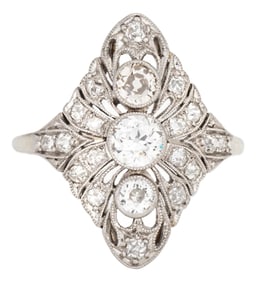 1920s Vintage Art Deco Diamond Ring Sz 7 18k White Gold 3 Stone Dinner Fine Jewelry