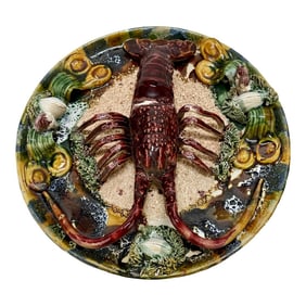 Vintage Portuguese Palissy Majolica Lobster & Sea Themed Ceramic Plate