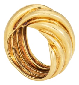 1980s Fluted Dome Ring Sz 6 Vintage 18k Yellow Gold Wide Band Estate Fine Jewelry