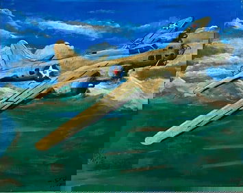 Vintage Aviation Painting of Boeing B-17 Flying Fortress – Signed St9