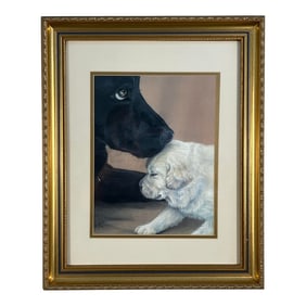 Vintage Pastel Dog Portrait by Rykstra – Black Lab and Puppy