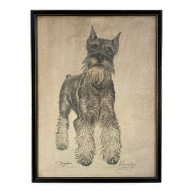 Vintage 1974 Dog Portrait Drawing by T. Daughton – Schnauzer Pet Portrait-'Henry'
