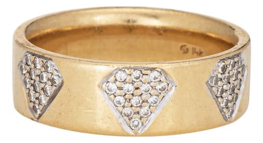 Diamond Cutout Band Sz 8.75 Ring Vintage 14k Yellow Gold Estate Fine Jewelry