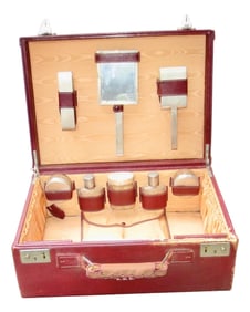 Antique Mark Cross Travel Case With Sterling Toiletry Set 1945