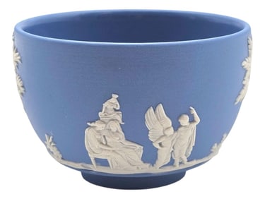 Wedgwood Blue Jasperware Open Sugar Bowl, Neoclassical English Stoneware