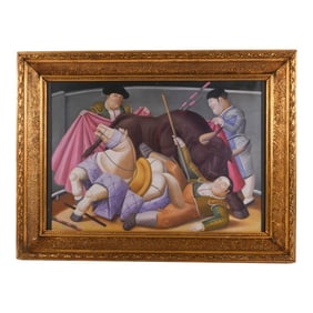 Print of El Quite by Fernando Botero in Gold Frame