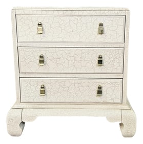 Lane Ming Style Cream Crackle Enamel Three-Drawer Nightstand, 1990 24.75"