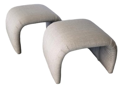 Postmodern Upholstered Waterfall Ottoman Bench Stool Pair Beige 26"