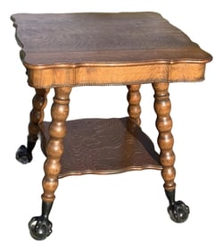 Antique Oak Claw and Ball Foot Parlor Table