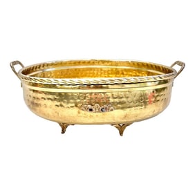 Vintage Hammered Brass Oval Planter Cachepot With Feet