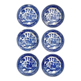 Antique Blue & White Willow Butter Pat Plates- Set of 6