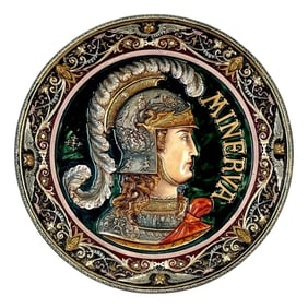 Three-Dimensional Continental Majolica Charger of Minerva, Late 19th Century