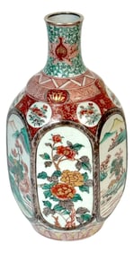 Meiji Fukagawa Imari Porcelain Hexagonal Vase with Factory Silver Collar