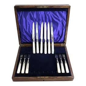 Dated 1928 English Sterling & Mother of Pearl Flatware Set