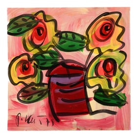 Signed Peter Keil "Flower's II 75" Oil on Masonite