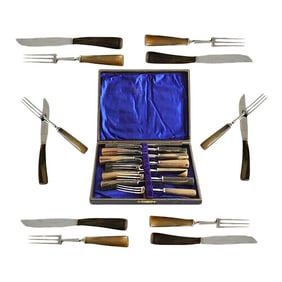 Early 1900s English Stag Horn Handled Steak Set