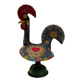 Vintage Portuguese Hand-Painted Ceramic Rooster of Barcelos Folk Art Sculpture – 14.5" Tall