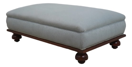 Large Ralph Lauren Style Mahogany Upholstered Ottoman