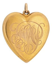 Antique Victorian Large Heart Picture Locket Pendant 14k Yellow Gold Jewelry