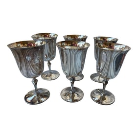 Mid 20th Century Set of 6 Pairpoint Epns Silver Plate Goblets Wine Glasses