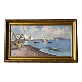 1900s Oil on Canvas of Bay of Naples With Mt. Vesuvius