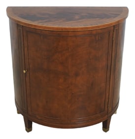Baker Attributed Demilune 1 Door Mahogany Commode Console Cabinet