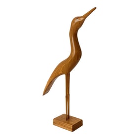 Mid-Century Modern Sculptural Wooden Shorebird "” Signed W. Haynes (1950s)
