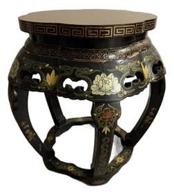 1920s Chinese Oriental Lacquered Stool 18x13