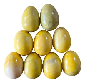 1990s Collection of 9 Yellow Marble Eggs – 2" Ã— 3" Each