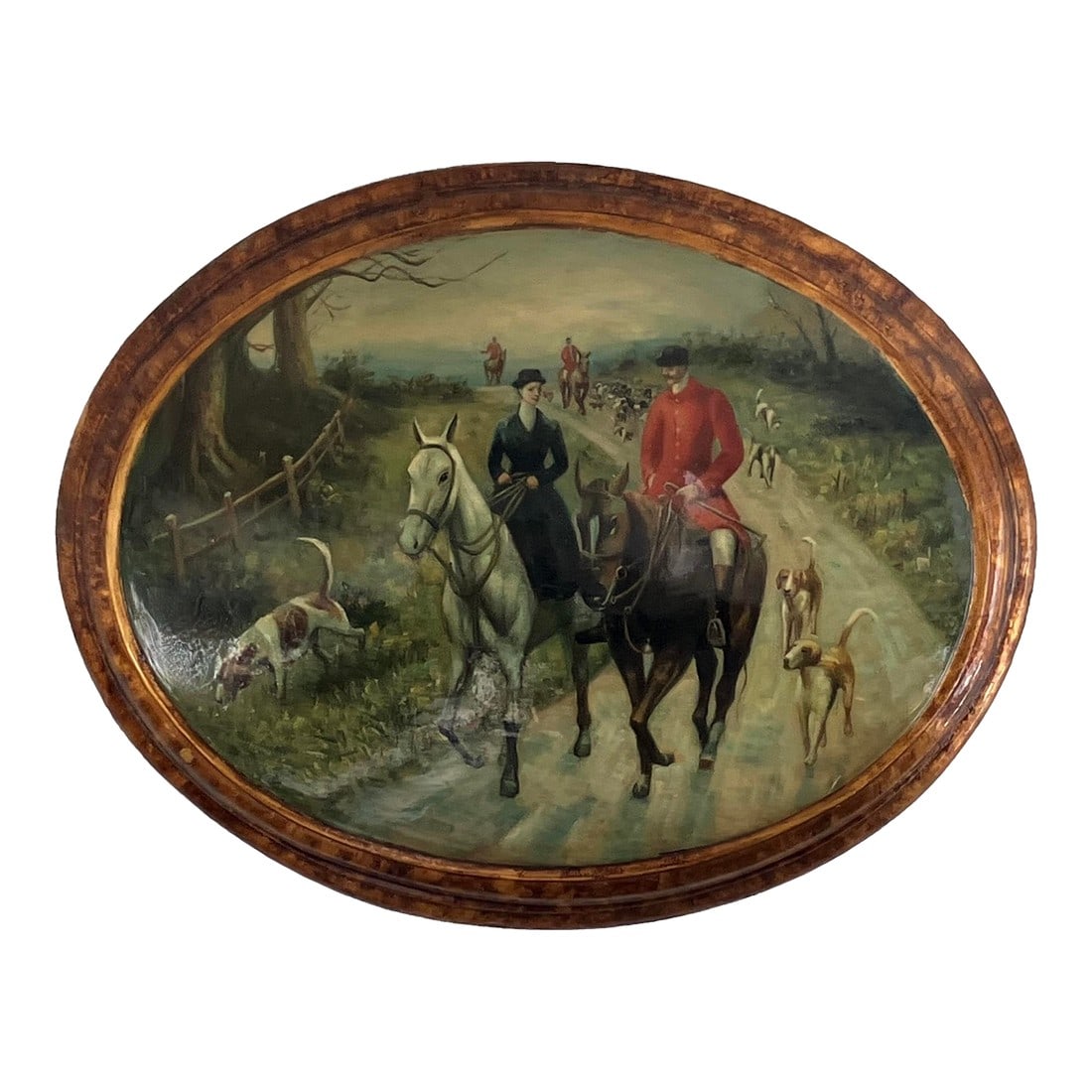 Vintage Convex Plaster Equestrian Hunt Scene – Oval Gilded Frame (1 of 16)