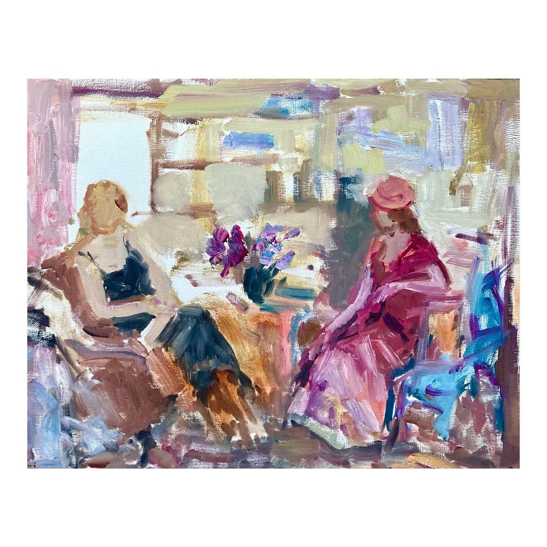 Vintage Murat Kaboulov Oil Painting of Two Women at the Table (1 of 2)